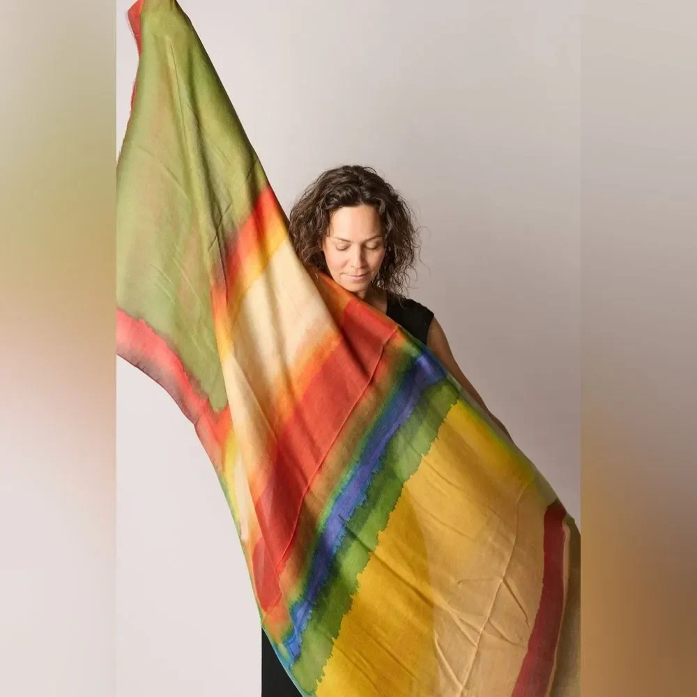 Margolis Pineo Italy Wool Silk Scarf Oversized Colorful Vacation Versatile Chic